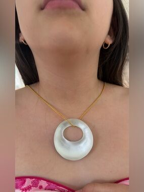 ALEXIS BITTAR Gold Chain Necklace with White Circular Pendant